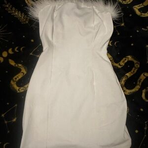Peppermayo Strapless White Dress with Fur Trim